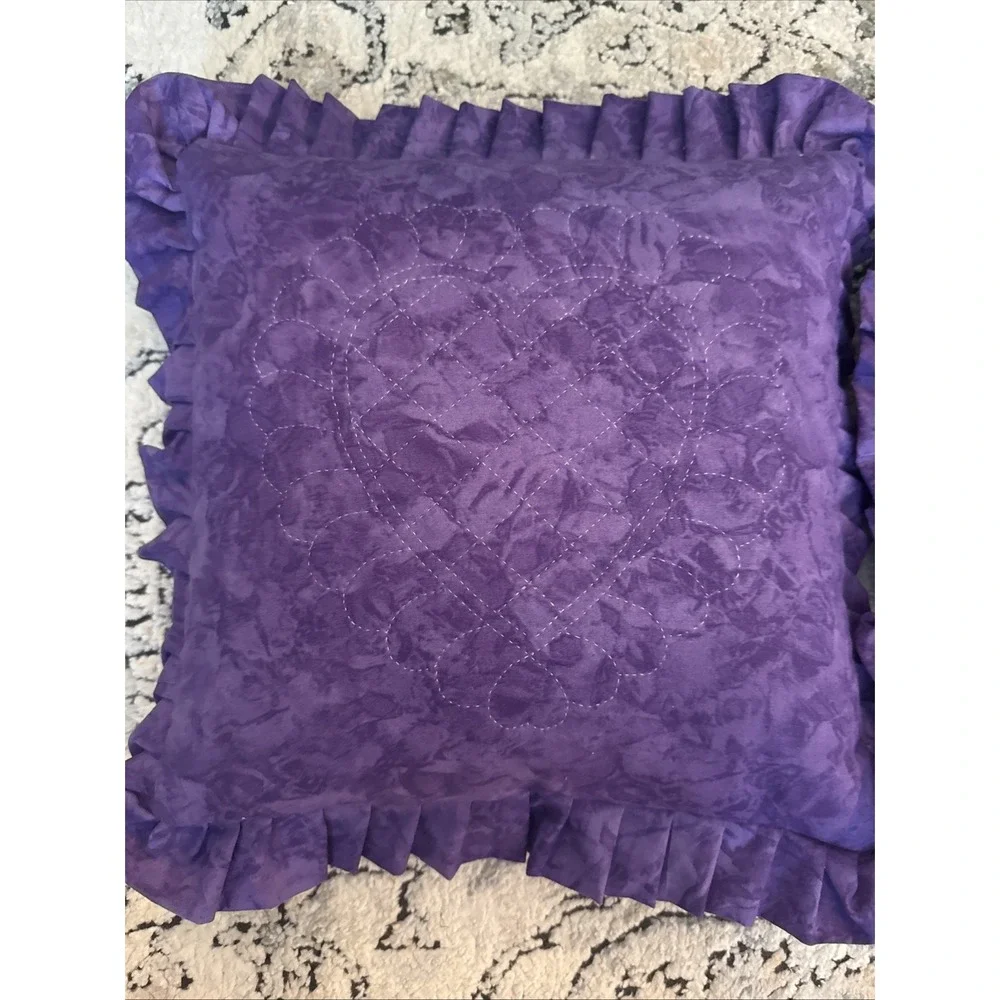 Set Of Two Purple Quilted Ruffled Pillows With Removable Covers Homemade 17x17